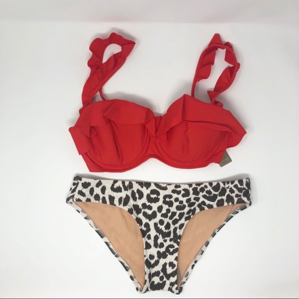 J. Crew Ruffle Underwire Surf Hipster Bikini Size 32A/XS Leopard NWT - Picture 5 of 7